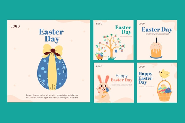 Hand drawn easter instagram posts collection