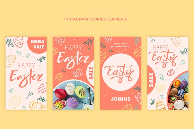 Vettore collezione di storie di instagram di pasqua disegnate a mano