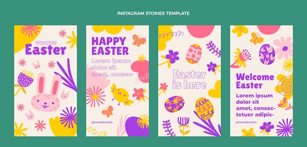 Vettore collezione di storie di instagram di pasqua disegnate a mano