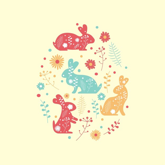 Vector hand drawn easter pattern with bunnies flowers vector design icon