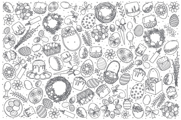 Hand drawn easter vector doodle set