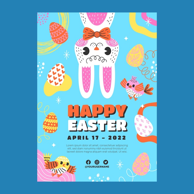 Vector hand drawn easter vertical poster template