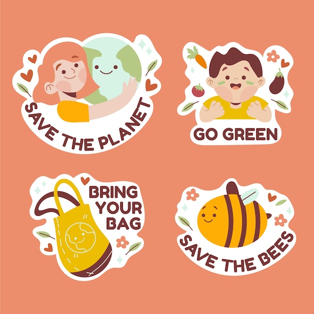 Hand drawn eco friendly badge pack