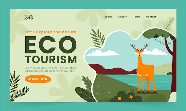 Vector hand drawn eco tourism landing page template