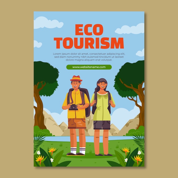 Vettore modello di poster di ecoturismo disegnato a mano