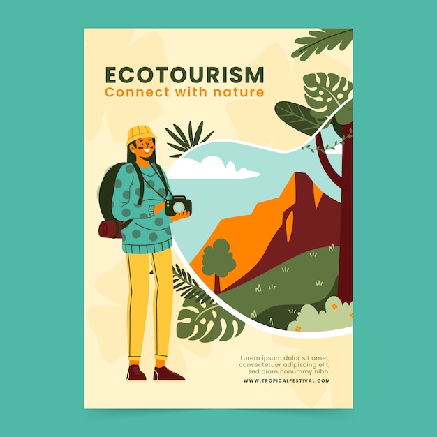 Vettore modello di poster di ecoturismo disegnato a mano