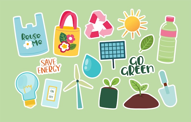 Hand Drawn EcoFriendly Badge Element Icon Sticker Set Collection Vector Illustration