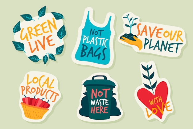 Hand drawn ecology badges and stickers