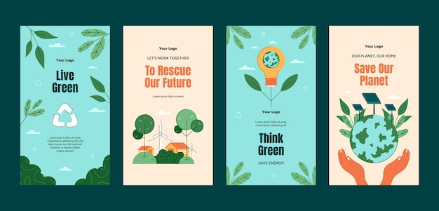 Vector hand drawn ecology concept instagram stories