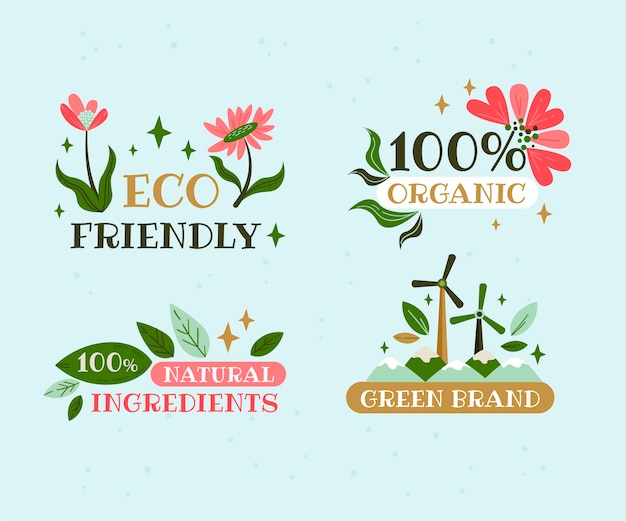 Vector hand drawn ecology label set