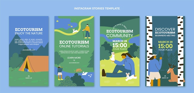 Vector hand drawn ecotourism instagram stories