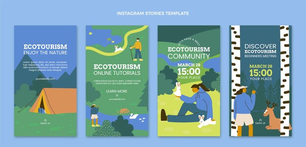 Storie di instagram di ecoturismo disegnate a mano