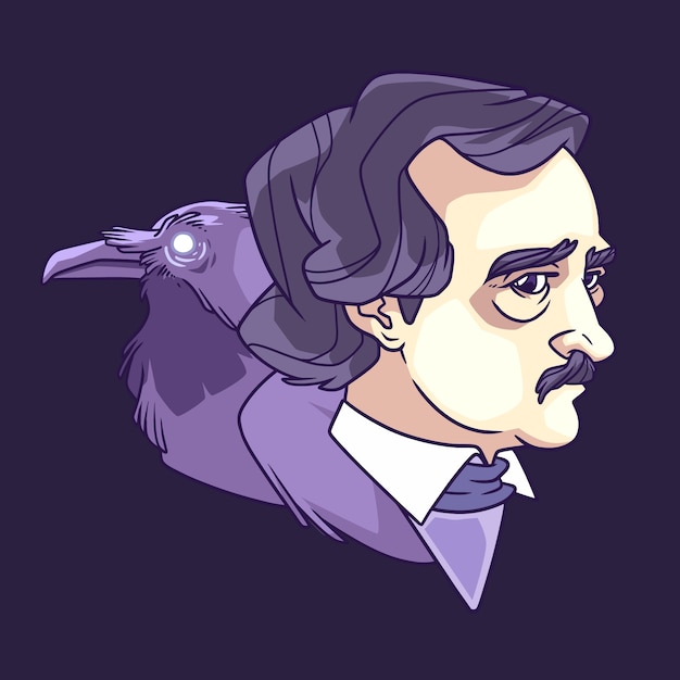 Vector hand drawn edgar allan poe illustration