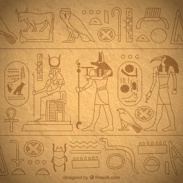 Vector hand drawn egyptian hieroglyphics background