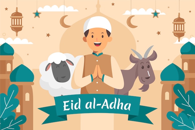 벡터 손으로 그린 eid al-adha 동물 배경