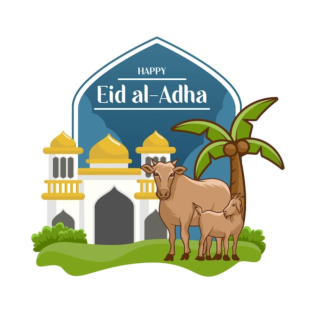 손으로 그린 eid al adha 평면 디자인