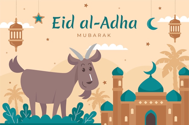 손으로 그린 Eid Al-adha 염소 배경