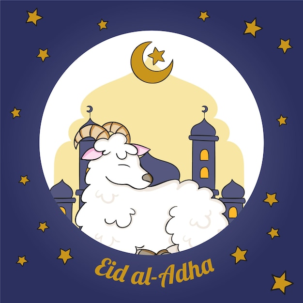 Vettore illustrazione disegnata a mano di eid al-adha