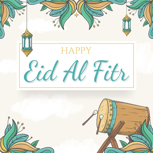 손으로 그린 이슬람 장식으로 Eid Al Fitr 배경