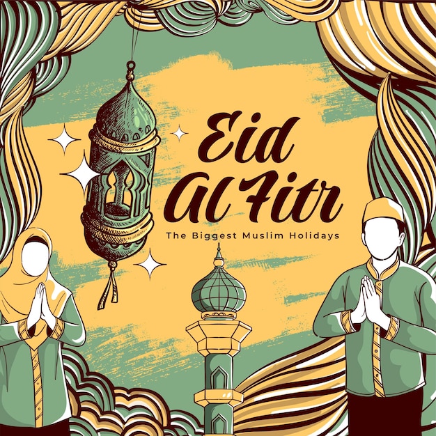 Fondo disegnato a mano dell'illustrazione di eid alfitr