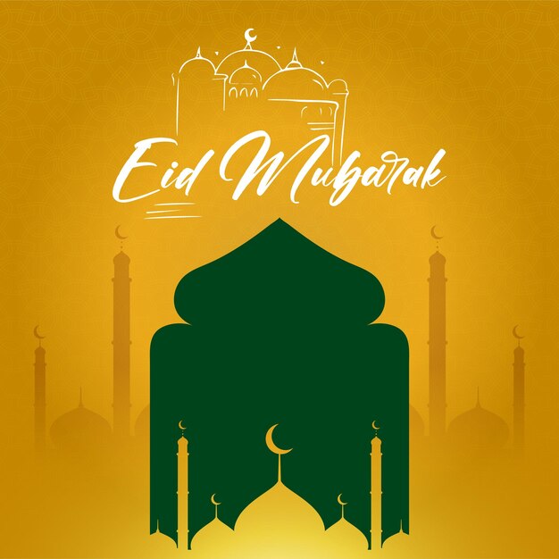 Vector hand drawn eid mubarak greeting card and eid ulfitr social media banner post calligraphy template i