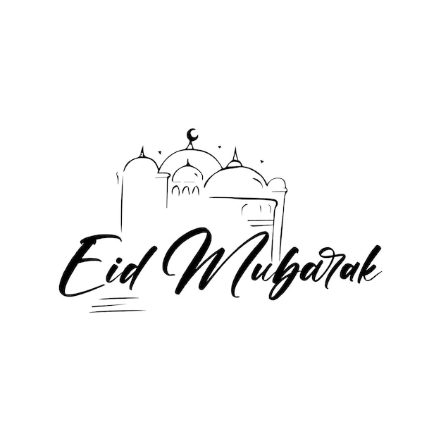 Vector hand drawn eid mubarak greeting card and eid ulfitr social media banner post calligraphy template