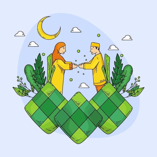 Illustrazione disegnata a mano di eid mubarak 2