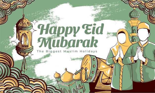 Fondo disegnato a mano dell'illustrazione di eid mubarak