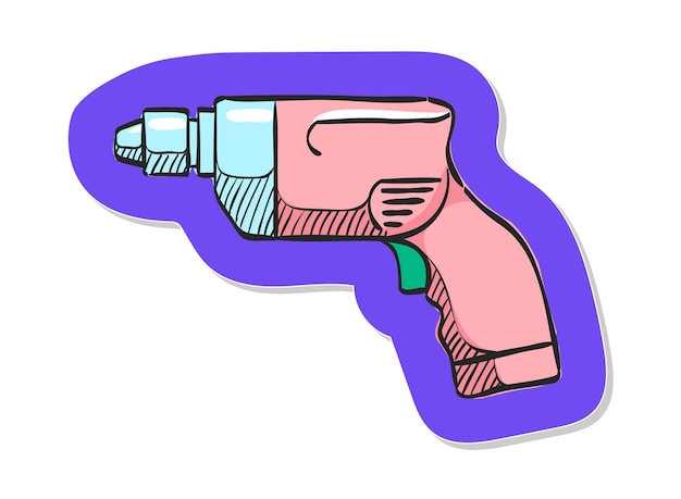 Vector hand drawn electric drill icon in sticker style vector illustration