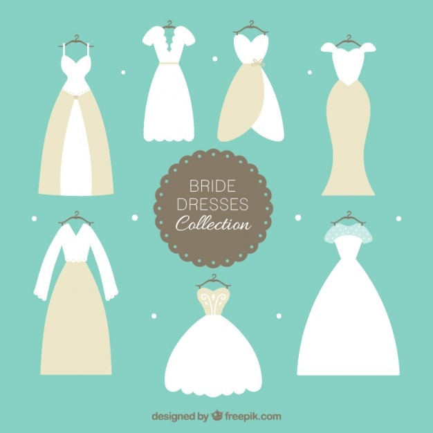 Vector hand drawn elegant brid dress collection