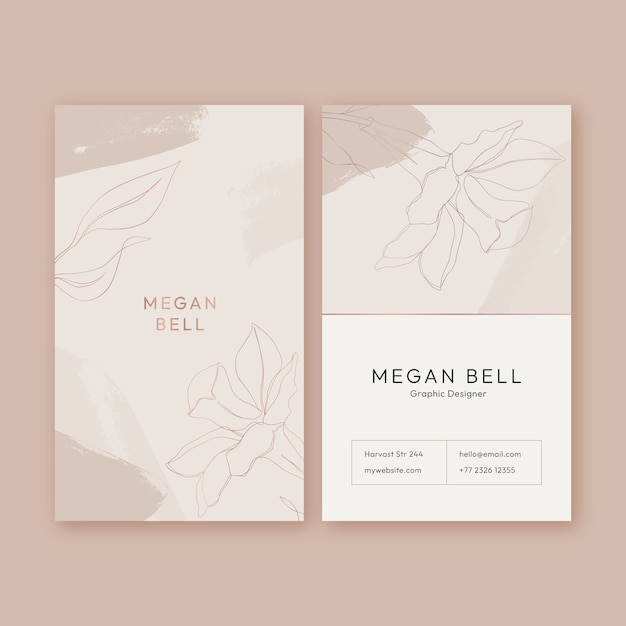Vector hand drawn elegant double-sided vertical business card template