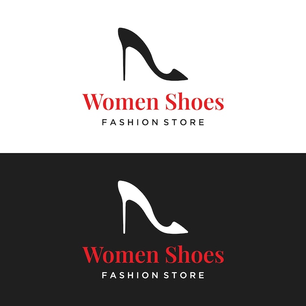 手描きのエレガントで豪華なハイヒールの創造的な婦人靴の創造的なロゴデザイン ビジネス婦人靴店ファッション美容用テンプレート