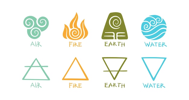 Premium Vector | Hand drawn elemental symbols of air fire earth and ...