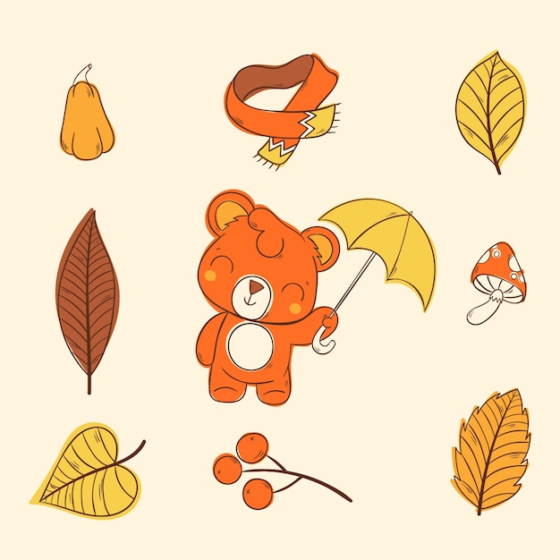 Vector hand drawn elements collection for autumn celebration