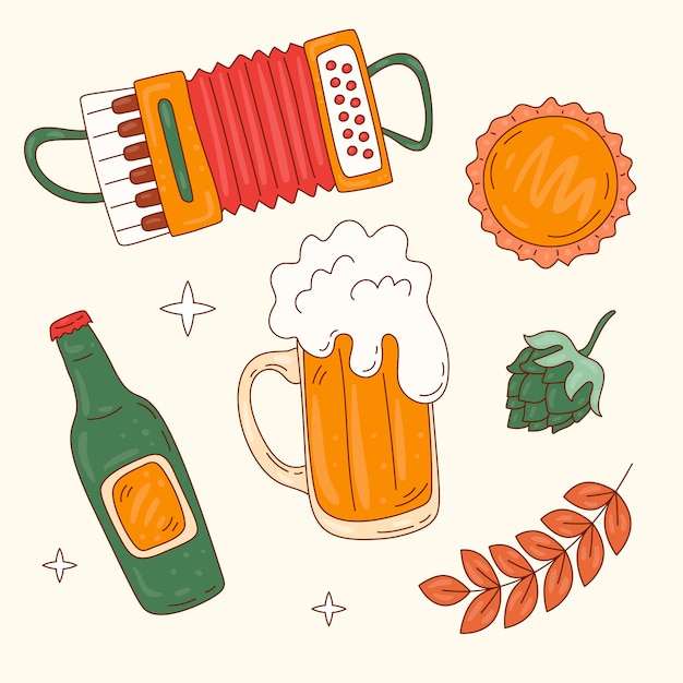 Vector hand drawn elements collection for oktoberfest beer festival celebration