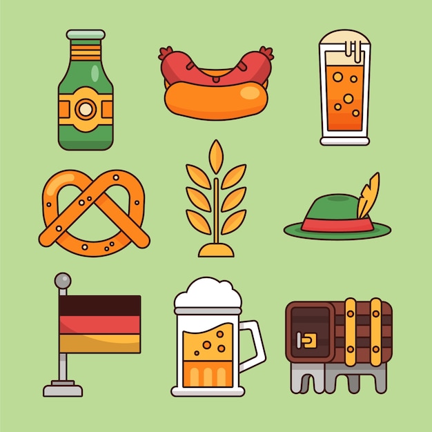 Vector hand drawn elements collection for oktoberfest beer festival celebration