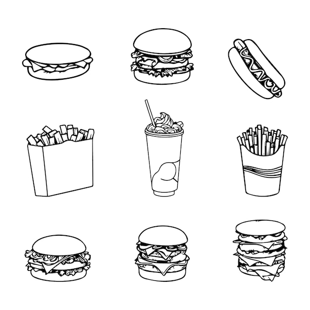 Elementi disegnati a mano del fast food