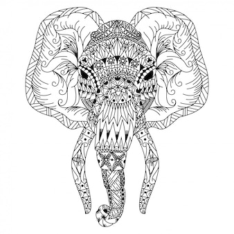 Disegnato a mano della testa di elefante in stile zentangle