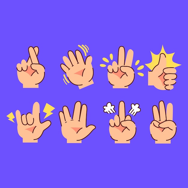 Vettore collezione di mani emoji disegnate a mano