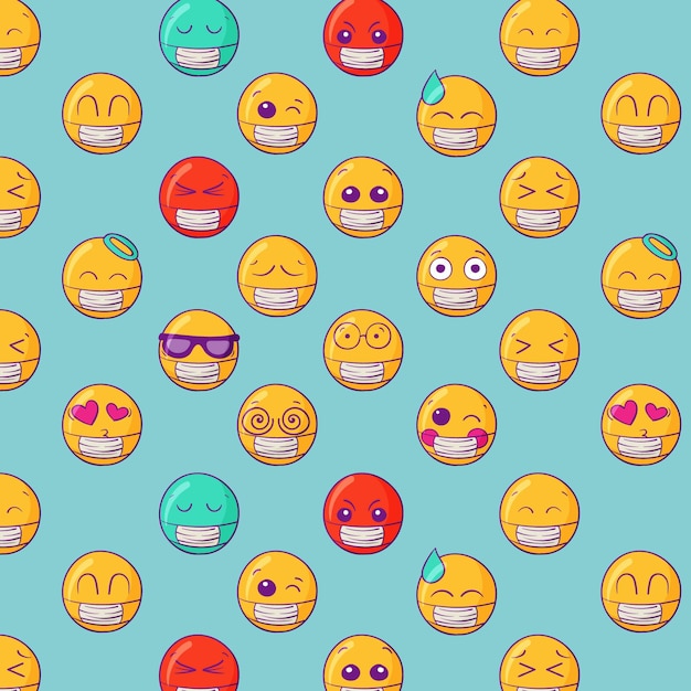 Vector hand drawn emoji with face mask pattern