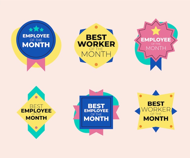 Vector hand drawn employee of the month badges set