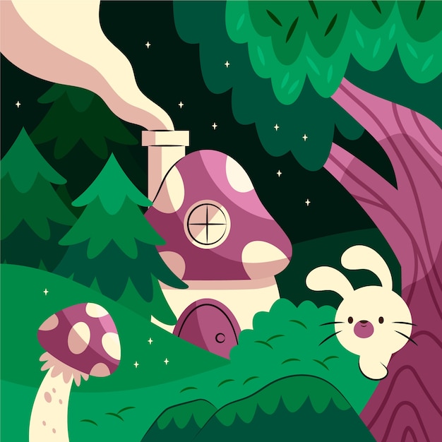 Vector hand drawn enchanted forest illustration