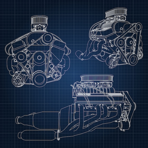 Vector hand drawn engine blueprint