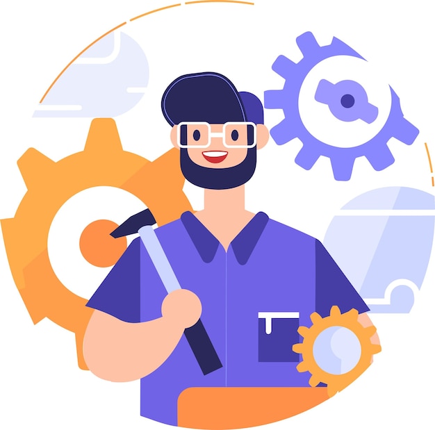 Vector hand drawn engineer or architect in flat style isolated on background