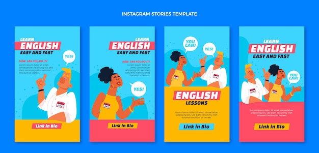 Vector hand drawn english lessons instagram stories