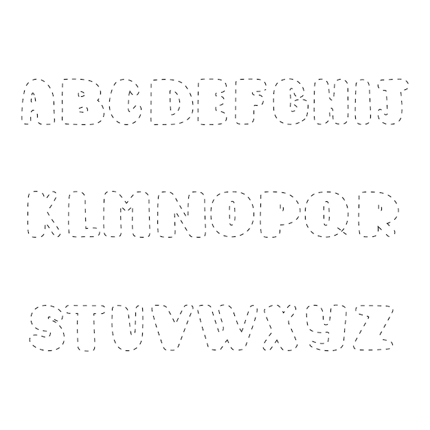 Hand drawn english lettering font from stitches isolated on white background alphabet abc