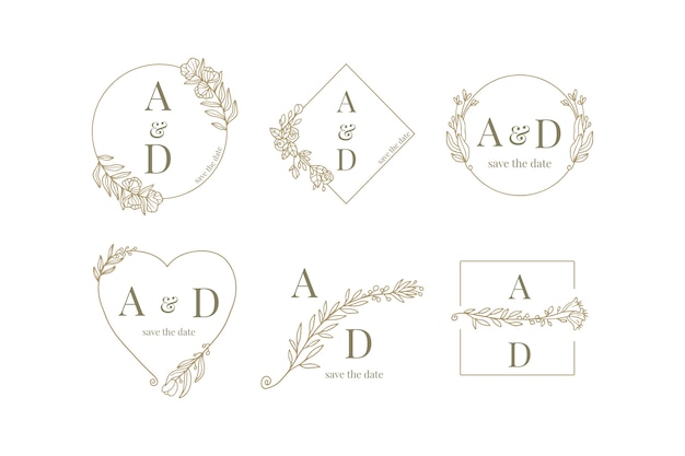 Hand drawn engraved wedding logo collection