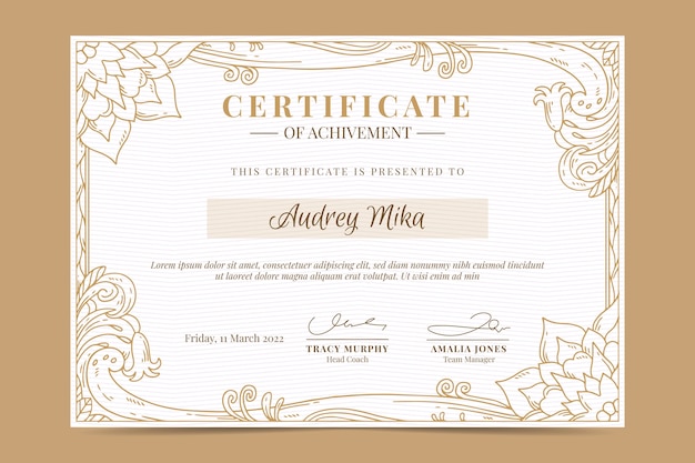 Vector hand drawn engraving certificate template