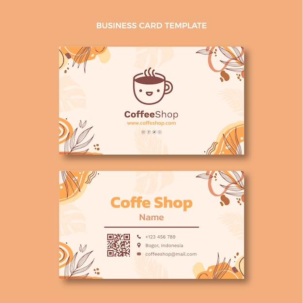 hand drawn engraving coffee shop business card horizontal