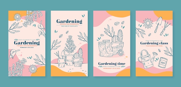 Hand drawn engraving gardening instagram stories